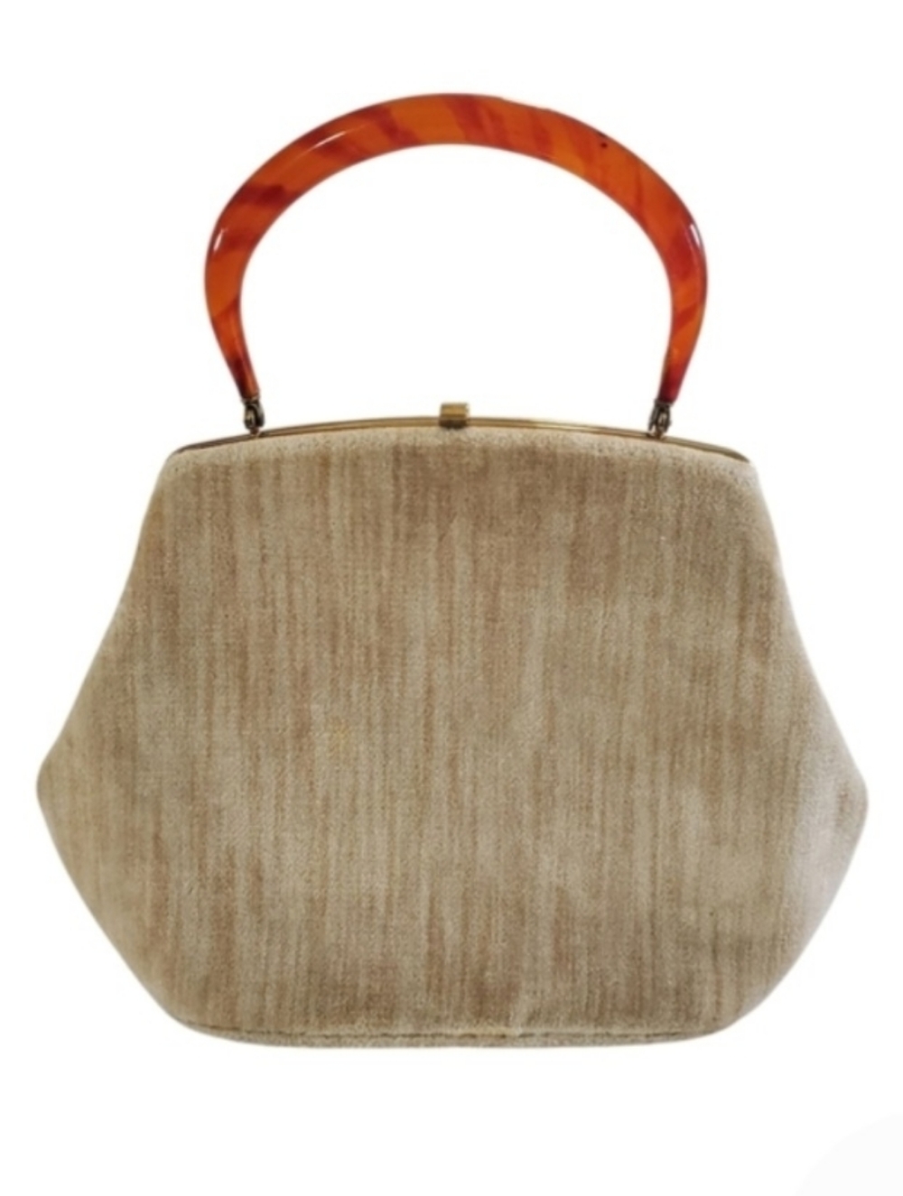 Garay Textured Handbag Bakelite Handle Cream Tan Vintage 50s 60s
